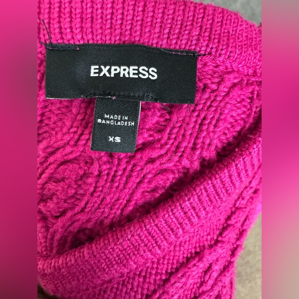 Express Cable Knit Sweater | Fuchsia Pink | Cozy Soft Knit | Size XS - Picture 3 of 7